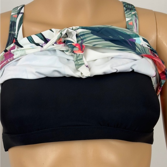 CALIA Tropical Print Scoop Neck Layered Tankini Top Built in Black Shelf Bra XS - Picture 6 of 10